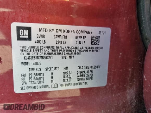 ✅ 2021 Buick Encore Preferred • VIN: KL4CJESMXMB364261 • Lot: 80800575. Wystawiony na Copart z przebiegiem 87 001 mil. Bezpłatny archiwum sprzedaży aukcyjnych z USA i szczegółowy raport historii pojazdu na DreamBid. Zdjęcie 12.