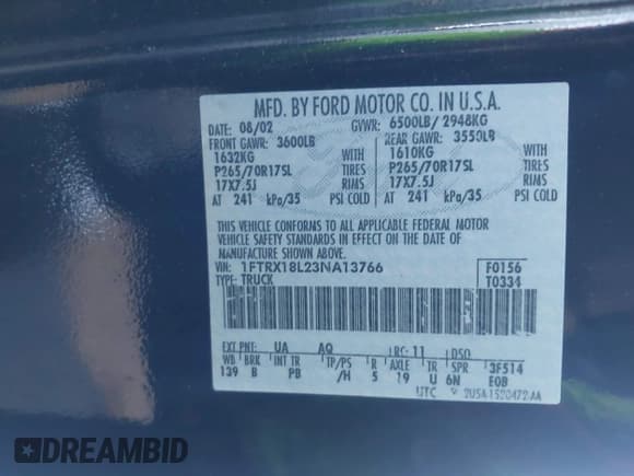 ✅ 2003 Ford F-150 XL • VIN: 1FTRX18L23NA13766 • Lot: 43544274. Listed on IAAI with 211,320 mi. Free auction sales archive from the USA and detailed vehicle history report at DreamBid. Image 9.