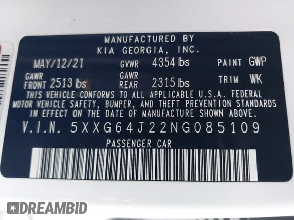✅ 2022 Kia K5 GT-Line • VIN: 5XXG64J22NG085109 • Lot: 43394544. Wystawiony na IAAI z przebiegiem 33 046 mil. Bezpłatny archiwum sprzedaży aukcyjnych z USA i szczegółowy raport historii pojazdu na DreamBid. Zdjęcie 9.