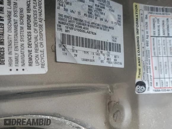 ✅ 2008 Ford Expedition Limited • VIN: 1FMFU19558LA87824 • Lot: 53298975. Listed on Copart with Not provided. Free auction sales archive from the USA and detailed vehicle history report at DreamBid. Image 13.