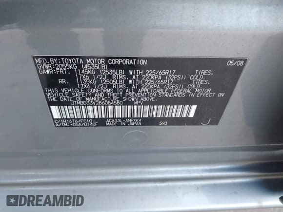 ✅ 2008 Toyota RAV4 • VIN: JTMBD33V286084580 • Lot: 43923658. Listed on IAAI with 114,612 mi. Free auction sales archive from the USA and detailed vehicle history report at DreamBid. Image 9.