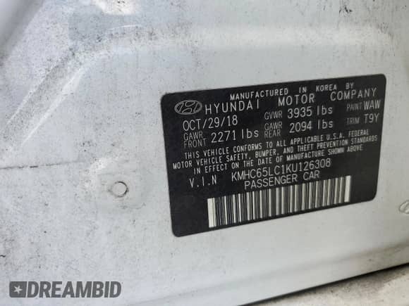 2019 Hyundai Ioniq Blue с VIN KMHC65LC1KU126308, выставлен на аукционе Copart как лот 74132664 с пробегом Не указан миль и На запчасти • Non repairable. История ставок и продаж доступна на DreamBid. Изображение 13.