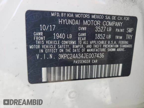 ✅ 2018 Hyundai Accent SE • VIN: 3KPC24A34JE007436 • Lot: 77090504. Listed on Copart with 173,319 mi. Free auction sales archive from the USA and detailed vehicle history report at DreamBid. Image 15.