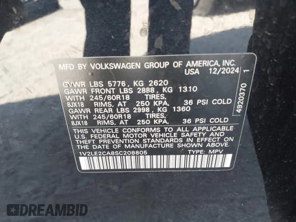 ✅ 2025 Volkswagen Atlas SE • VIN: 1V2LE2CA8SC208805 • Lot: 43202941. Listed on IAAI with 9,921 mi. Free auction sales archive from the USA and detailed vehicle history report at DreamBid. Image 9.