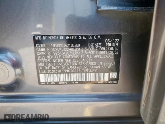 ✅ 2023 Honda HR-V EX-L • VIN: 3CZRZ1H77PM703116 • Lot: 86604765. Wystawiony na Copart z przebiegiem Nie podano. Bezpłatny archiwum sprzedaży aukcyjnych z USA i szczegółowy raport historii pojazdu na DreamBid. Zdjęcie 13.