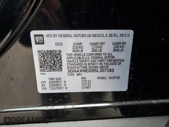 2025 Chevrolet Equinox FWD LT с VIN 3GNAXHEG9SL307183, выставлен на аукционе Copart как лот 90778795 с пробегом 17 065 миль миль и Чистый • Clean title. История ставок и продаж доступна на DreamBid. Изображение 13.