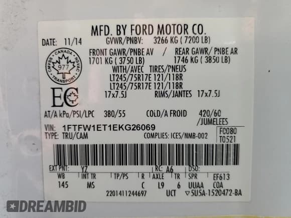 ✅ 2014 Ford F-150 XLT • VIN: 1FTFW1ET1EKG26069 • Lot: 85321095. Listed on Copart with 261,762 mi. Free auction sales archive from the USA and detailed vehicle history report at DreamBid. Image 13.