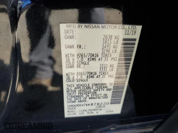 ✅ 2019 Nissan Frontier SL • VIN: 1N6AD0EV7KN878220 • Lot: 85834965. Listed on Copart with 55,394 mi. Free auction sales archive from the USA and detailed vehicle history report at DreamBid. Image 12.