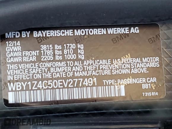 ✅ 2014 BMW i3 • VIN: WBY1Z4C50EV277491 • Lot: 90536265. Wystawiony na Copart z przebiegiem 59 741 mil. Bezpłatny archiwum sprzedaży aukcyjnych z USA i szczegółowy raport historii pojazdu na DreamBid. Zdjęcie 12.