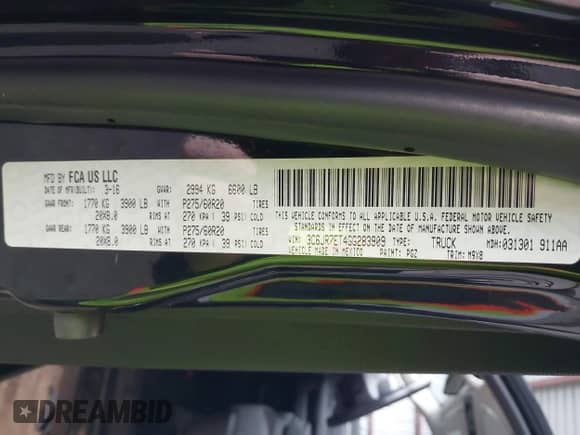 2016 Ram 1500 SLT with VIN 3C6JR7ET4GG283909, listed as a IAAI auction lot 43462033 with 91,066 mi miles and . Bid and sale history available at DreamBid. Image 9.