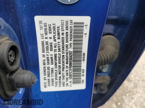 ✅ 2021 Honda Civic Touring • VIN: 19XFC1F99ME004297 • Lot: 81133185. Wystawiony na Copart z przebiegiem 42 528 mil. Bezpłatny archiwum sprzedaży aukcyjnych z USA i szczegółowy raport historii pojazdu na DreamBid. Zdjęcie 12.