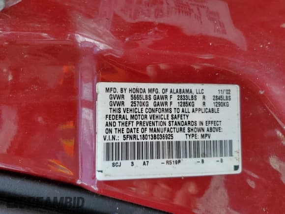 ✅ 2003 Honda Odyssey EX-L • VIN: 5FNRL18013B036925 • Lot: 68368805. Wystawiony na Copart z przebiegiem 243 501 mil. Bezpłatny archiwum sprzedaży aukcyjnych z USA i szczegółowy raport historii pojazdu na DreamBid. Zdjęcie 13.