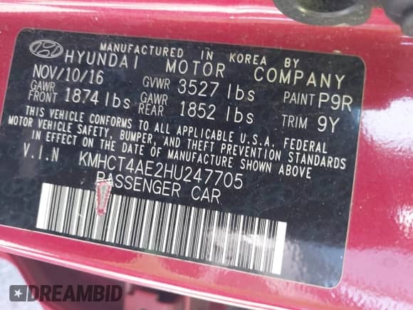 2017 Hyundai Accent SE с VIN KMHCT4AE2HU247705, выставлен на аукционе IAAI как лот 43320098 с пробегом 92 633 миль миль и . История ставок и продаж доступна на DreamBid. Изображение 9.