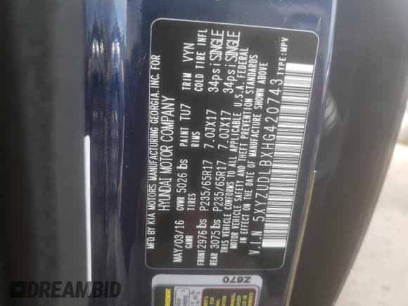 ✅ 2017 Hyundai Santa Fe 2.4L • VIN: 5XYZUDLBXHG420743 • Лот: 62570694. Опубликован ранее на Copart с пробегом 53 405 миль. Бесплатный доступ к архиву аукционных продаж из США и подробный отчёт об истории автомобиля на DreamBid. Изображение 13.