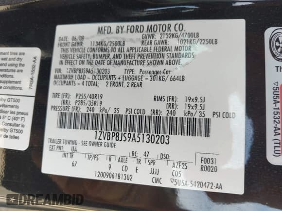 ✅ 2010 Ford Mustang GT500 • VIN: 1ZVBP8JS9A5130203 • Лот: 42064720. Опубликован ранее на IAAI с пробегом 32 461 миль. Бесплатный доступ к архиву аукционных продаж из США и подробный отчёт об истории автомобиля на DreamBid. Изображение 9.