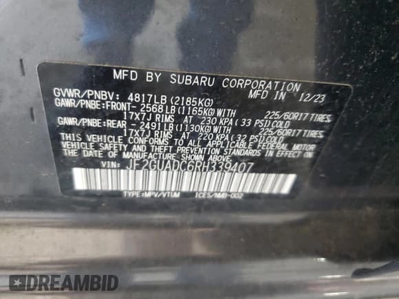✅ 2024 Subaru Crosstrek Premium • VIN: JF2GUADC6RH339407 • Лот: 80260055. Опубликован ранее на Copart с пробегом Не указан. Бесплатный доступ к архиву аукционных продаж из США и подробный отчёт об истории автомобиля на DreamBid. Изображение 14.