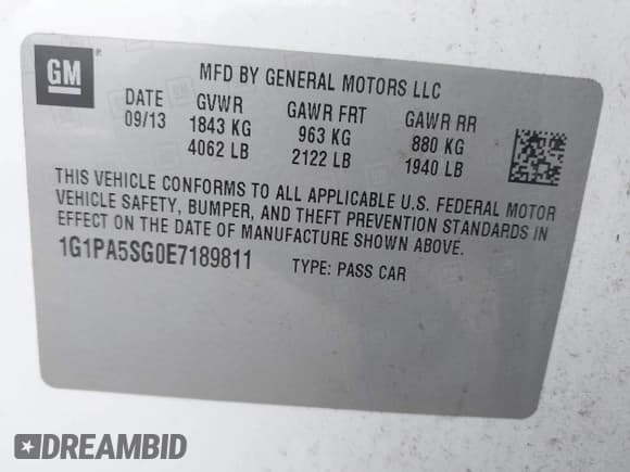 ✅ 2014 Chevrolet Cruze LS • VIN: 1G1PA5SG0E7189811 • Lot: 43023493. Wystawiony na IAAI z przebiegiem 152 958 mil. Bezpłatny archiwum sprzedaży aukcyjnych z USA i szczegółowy raport historii pojazdu na DreamBid. Zdjęcie 9.