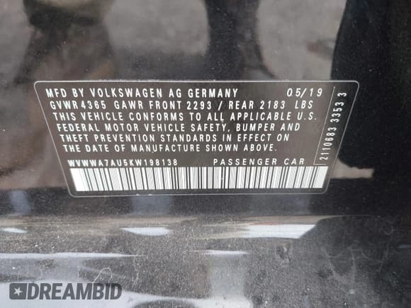 ✅ 2019 Volkswagen Golf R • VIN: WVWWA7AU5KW198138 • Lot: 43605242. Listed on IAAI with 29,385 mi. Free auction sales archive from the USA and detailed vehicle history report at DreamBid. Image 9.