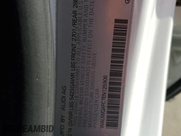 ✅ 2014 Audi A7 Premium Plus • VIN: WAUWGAFC7EN125906 • Lot: 86615005. Listed on Copart with 137,466 mi. Free auction sales archive from the USA and detailed vehicle history report at DreamBid. Image 12.