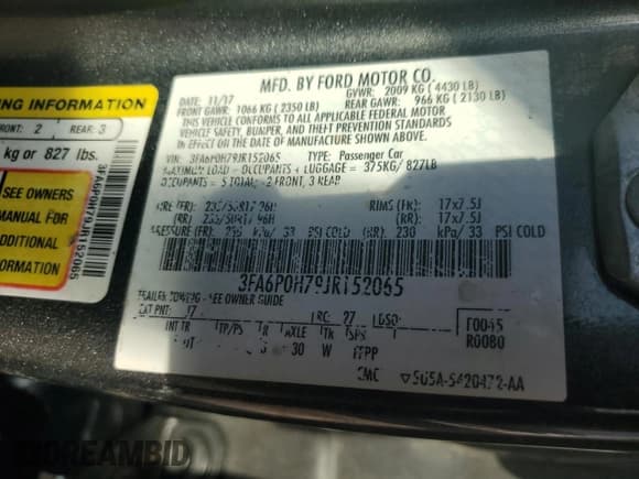 ✅ 2018 Ford Fusion SE • VIN: 3FA6P0H79JR152065 • Лот: 46472035. Опубликован ранее на Copart с пробегом Не указан. Бесплатный доступ к архиву аукционных продаж из США и подробный отчёт об истории автомобиля на DreamBid. Изображение 14.