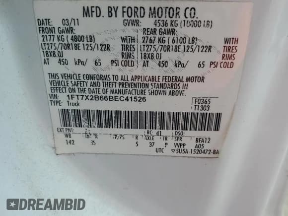 ✅ 2011 Ford F-250 XL • VIN: 1FT7X2B66BEC41526 • Lot: 63617455. Listed on Copart with 197,068 mi. Free auction sales archive from the USA and detailed vehicle history report at DreamBid. Image 12.