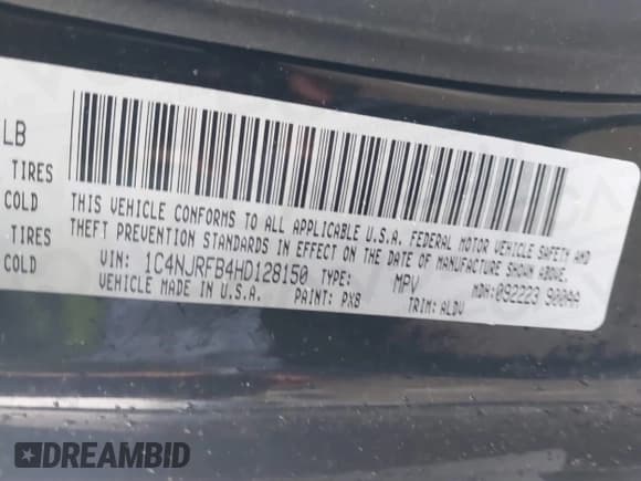 ✅ 2017 Jeep Patriot Latitude • VIN: 1C4NJRFB4HD128150 • Lot: 41705074. Listed on IAAI with 95,290 mi. Free auction sales archive from the USA and detailed vehicle history report at DreamBid. Image 9.