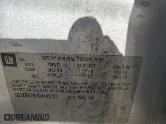 ✅ 2009 Chevrolet Malibu 1LS • VIN: 1G1ZG57B794143727 • Lot: 70726644. Wystawiony na Copart z przebiegiem 168 807 mil. Bezpłatny archiwum sprzedaży aukcyjnych z USA i szczegółowy raport historii pojazdu na DreamBid. Zdjęcie 13.