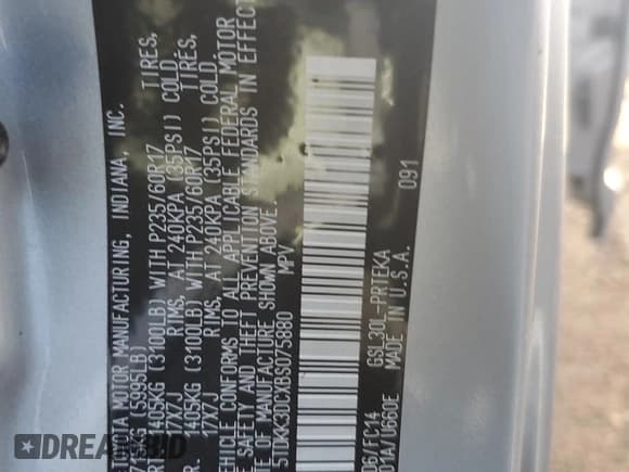 ✅ 2011 Toyota Sienna LE AAS • VIN: 5TDKK3DCXBS075880 • Lot: 82592245. Listed on Copart with 75,190 mi. Free auction sales archive from the USA and detailed vehicle history report at DreamBid. Image 14.