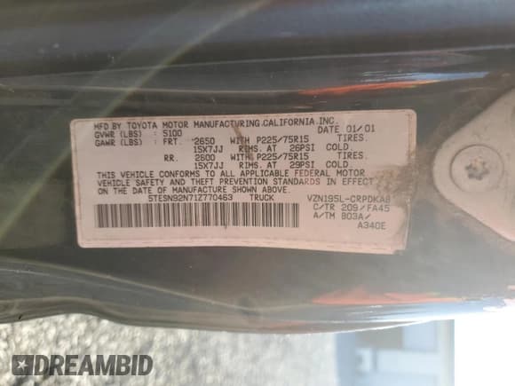 ✅ 2001 Toyota Tacoma PreRunner • VIN: 5TESN92N71Z770463 • Lot: 89730195. Wystawiony na Copart z przebiegiem 185 938 mil. Bezpłatny archiwum sprzedaży aukcyjnych z USA i szczegółowy raport historii pojazdu na DreamBid. Zdjęcie 12.