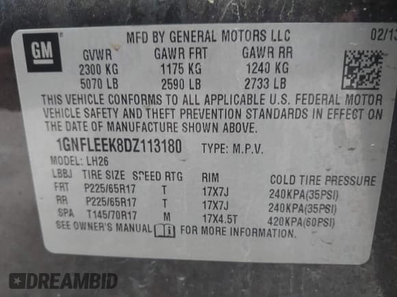 ✅ 2013 Chevrolet Equinox LT • VIN: 1GNFLEEK8DZ113180 • Lot: 43621908. Listed on IAAI with 73,618 mi. Free auction sales archive from the USA and detailed vehicle history report at DreamBid. Image 9.