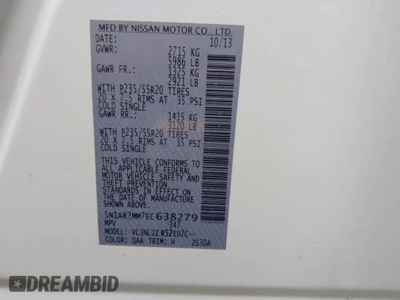 ✅ 2014 Nissan Pathfinder S • VIN: 5N1AR2MM7EC638279 • Лот: 42354861. Опубликован ранее на IAAI с пробегом 160 382 миль. Бесплатный доступ к архиву аукционных продаж из США и подробный отчёт об истории автомобиля на DreamBid. Изображение 9.