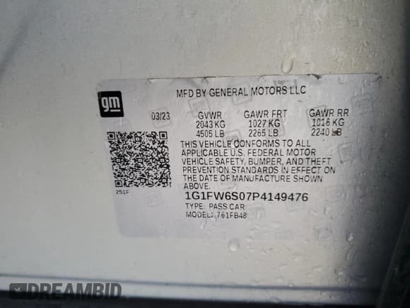 ✅ 2023 Chevrolet Bolt EV 1LT • VIN: 1G1FW6S07P4149476 • Лот: 55902035. Опубликован ранее на Copart с пробегом 18 035 миль. Бесплатный доступ к архиву аукционных продаж из США и подробный отчёт об истории автомобиля на DreamBid. Изображение 14.