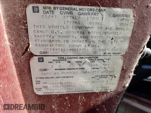 1987 Chevrolet Corvette with VIN 1G1YY2181H5117721, listed as a Copart auction lot 45817625 with Not provided miles and Clean title. Bid and sale history available at DreamBid. Image 12.