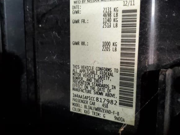 ✅ 2012 Nissan Maxima SV • VIN: 1N4AA5AP1CC817982 • Lot: 87223505. Listed on Copart with 170,563 mi. Free auction sales archive from the USA and detailed vehicle history report at DreamBid. Image 12.