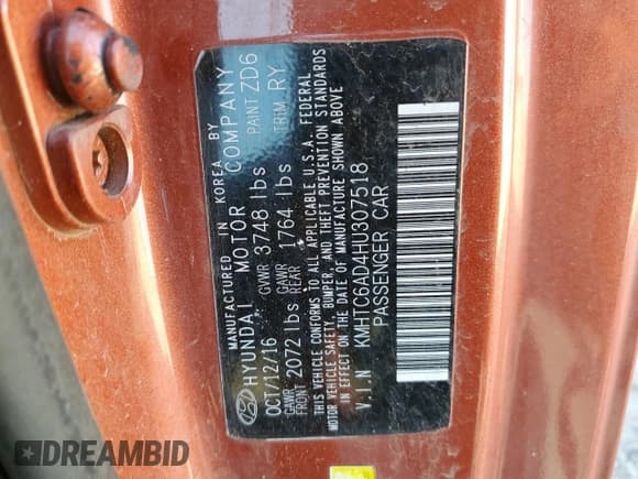 ✅ 2017 Hyundai Veloster • VIN: KMHTC6AD4HU307518 • Lot: 89209575. Listed on Copart with 115,439 mi. Free auction sales archive from the USA and detailed vehicle history report at DreamBid. Image 12.