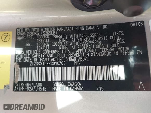 ✅ 2007 Lexus RX 350 • VIN: 2T2GK31UX7C010705 • Lot: 41731795. Listed on IAAI with 242,456 mi. Free auction sales archive from the USA and detailed vehicle history report at DreamBid. Image 9.