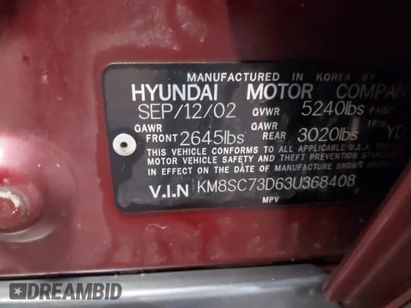 2003 Hyundai Santa Fe GLS с VIN KM8SC73D63U368408, выставлен на аукционе IAAI как лот 41514597 с пробегом 137 895 миль миль и . История ставок и продаж доступна на DreamBid. Изображение 9.