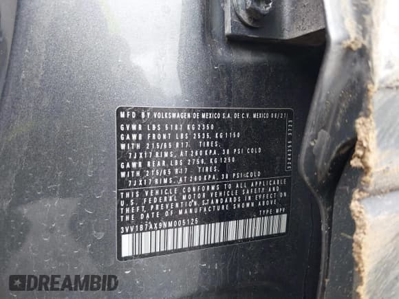 ✅ 2022 Volkswagen Tiguan S • VIN: 3VV1B7AX9NM005125 • Лот: 42371110. Опубликован ранее на IAAI с пробегом 94 060 миль. Бесплатный доступ к архиву аукционных продаж из США и подробный отчёт об истории автомобиля на DreamBid. Изображение 9.