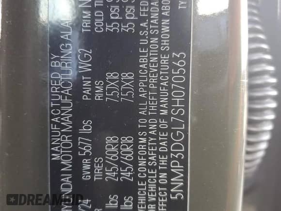 2025 Hyundai Santa Fe XRT с VIN 5NMP3DGL7SH070563, выставлен на аукционе Copart как лот 47297925 с пробегом 9 839 миль миль и Списание • Salvage title. История ставок и продаж доступна на DreamBid. Изображение 13.