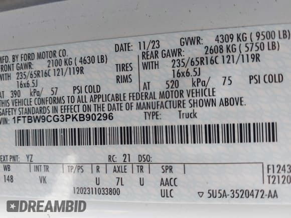 ✅ 2023 Ford Transit • VIN: 1FTBW9CG3PKB90296 • Lot: 43297929. Wystawiony na IAAI z przebiegiem 50 951 mil. Bezpłatny archiwum sprzedaży aukcyjnych z USA i szczegółowy raport historii pojazdu na DreamBid. Zdjęcie 9.