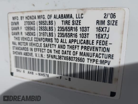 ✅ 2006 Honda Odyssey EX-L • VIN: 5FNRL387X6B072660 • Лот: 43573782. Опубликован ранее на IAAI с пробегом 201 223 миль. Бесплатный доступ к архиву аукционных продаж из США и подробный отчёт об истории автомобиля на DreamBid. Изображение 9.