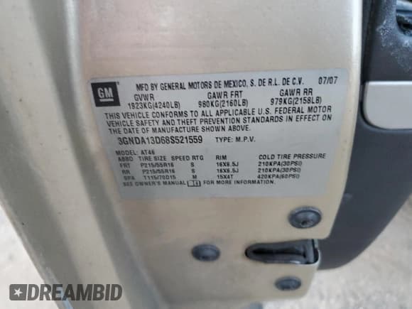 ✅ 2008 Chevrolet HHR LS • VIN: 3GNDA13D68S521559 • Lot: 80240914. Listed on Copart with Not provided. Free auction sales archive from the USA and detailed vehicle history report at DreamBid. Image 12.