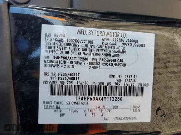 ✅ 2004 Ford Thunderbird Deluxe • VIN: 1FAHP60AX4Y112280 • Лот: 89522635. Опубликован ранее на Copart с пробегом 102 123 миль. Бесплатный доступ к архиву аукционных продаж из США и подробный отчёт об истории автомобиля на DreamBid. Изображение 12.