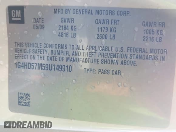 ✅ 2009 Buick Lucerne CXL-5 • VIN: 1G4HD57M59U149910 • Лот: 42536509. Опубликован ранее на IAAI с пробегом 101 880 миль. Бесплатный доступ к архиву аукционных продаж из США и подробный отчёт об истории автомобиля на DreamBid. Изображение 9.