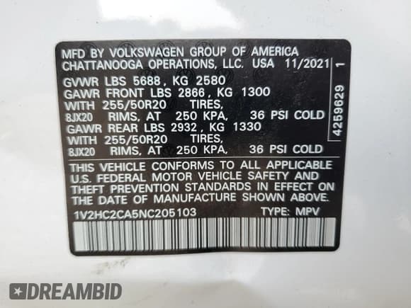 ✅ 2022 Volkswagen Atlas SE • VIN: 1V2HC2CA5NC205103 • Lot: 67216305. Listed on Copart with 17,779 mi. Free auction sales archive from the USA and detailed vehicle history report at DreamBid. Image 13.