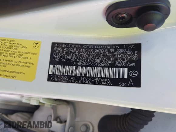 ✅ 2006 Lexus ES 350 • VIN: JTHBA30G565162690 • Лот: 43565473. Опубликован ранее на IAAI с пробегом 150 392 миль. Бесплатный доступ к архиву аукционных продаж из США и подробный отчёт об истории автомобиля на DreamBid. Изображение 9.