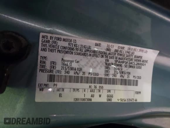 ✅ 2012 Ford Focus SE • VIN: 1FAHP3F24CL260001 • Lot: 42309542. Listed on IAAI with 222,062 mi. Free auction sales archive from the USA and detailed vehicle history report at DreamBid. Image 9.