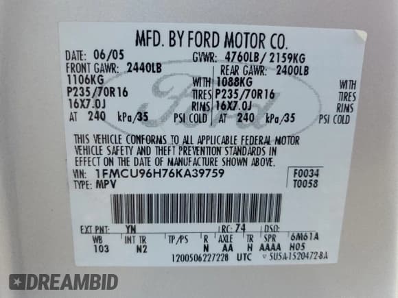 ✅ 2006 Ford Escape Hybrid • VIN: 1FMCU96H76KA39759 • Lot: 80020245. Listed on Copart with 171,498 mi. Free auction sales archive from the USA and detailed vehicle history report at DreamBid. Image 12.