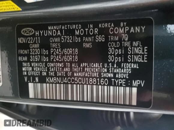 ✅ 2012 Hyundai Veracruz Limited • VIN: KM8NU4CC5CU188160 • Lot: 87213635. Listed on Copart with 208,467 mi. Free auction sales archive from the USA and detailed vehicle history report at DreamBid. Image 13.