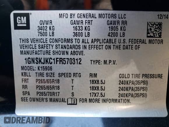2015 Chevrolet Suburban LT z VIN 1GNSKJKC1FR570312, wystawiony jako Copart lot #71025264 z przebiegiem 385 638 mil mil oraz Szkoda całkowita • Salvage title. Historia ofert i sprzedaży dostępna na DreamBid. Obrazek 15.